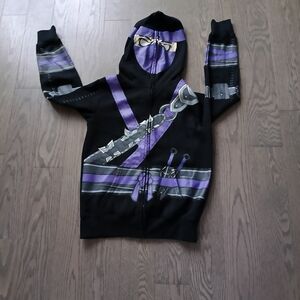 Zara Black and Purple Graphic Zip-Up Sweater